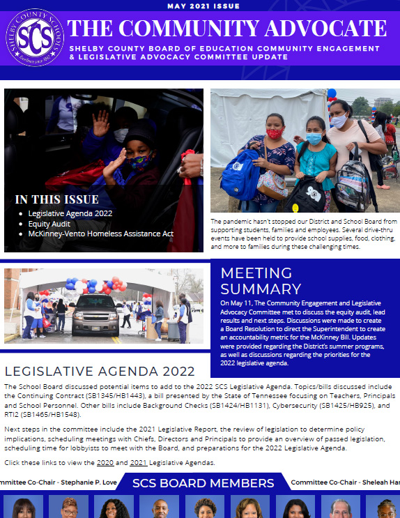 The Community Advocate (Community Engagement & Legislative Advocacy Newsletter) May 2021